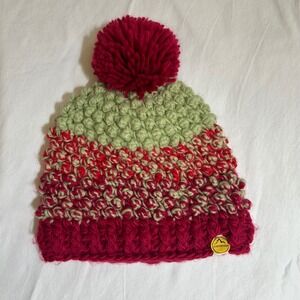 La Sportiva Terry Beanie W Womens S/M Burgundy Chunky Knit Fleece Lined Pom Hat